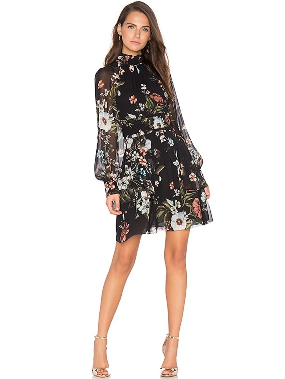 Nicholas Vintage Rose High Neck Mini Dress Black 6